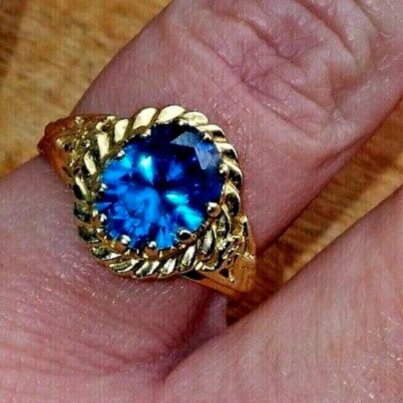 14k GOLD Diamonique Blue Green CZ Ring